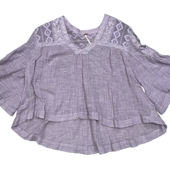 Free People Lavender Purple Carry Me Away Cropped Gauze V Neck Top size Small - Picture 6 of 10